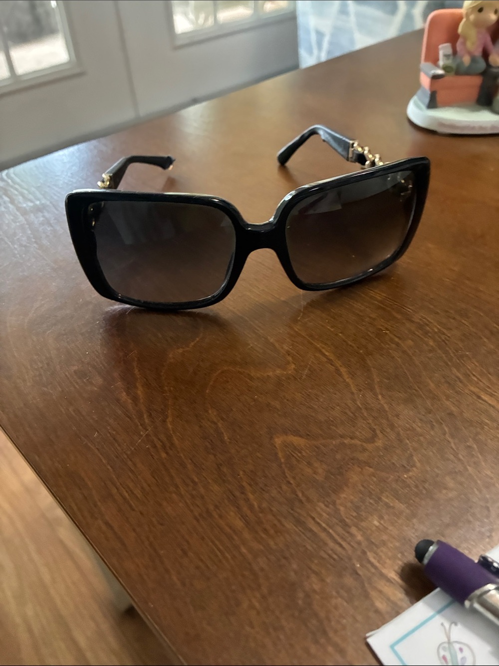 CHANEL Black Square Oversized Sunglasses with Gold Temple Detail